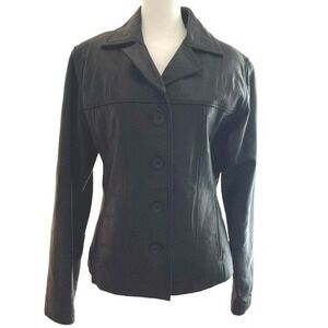 d'LINEA Vintage Leather Blazer Black Size Large Jacket Y2K Button Pockets Moto